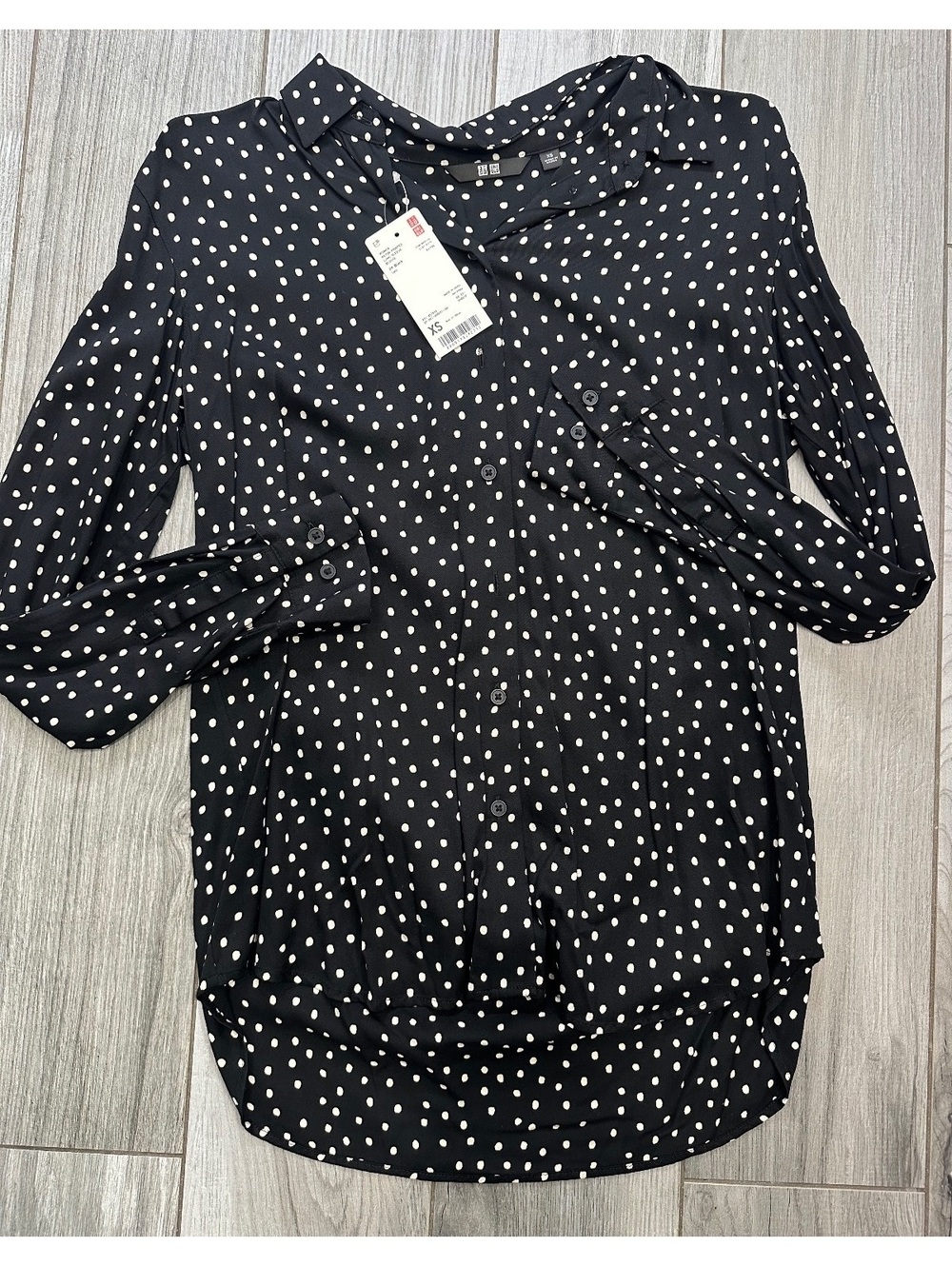Uniqlo Women's Printed Blouse Long Sleeve Polka Dot Black XS